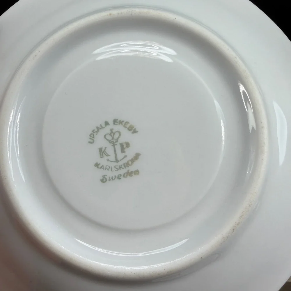 Upsala Ekeby Karlskrona Gotland Sweden‎ Demitasse Cup Saucer Skawonius Gold Trim